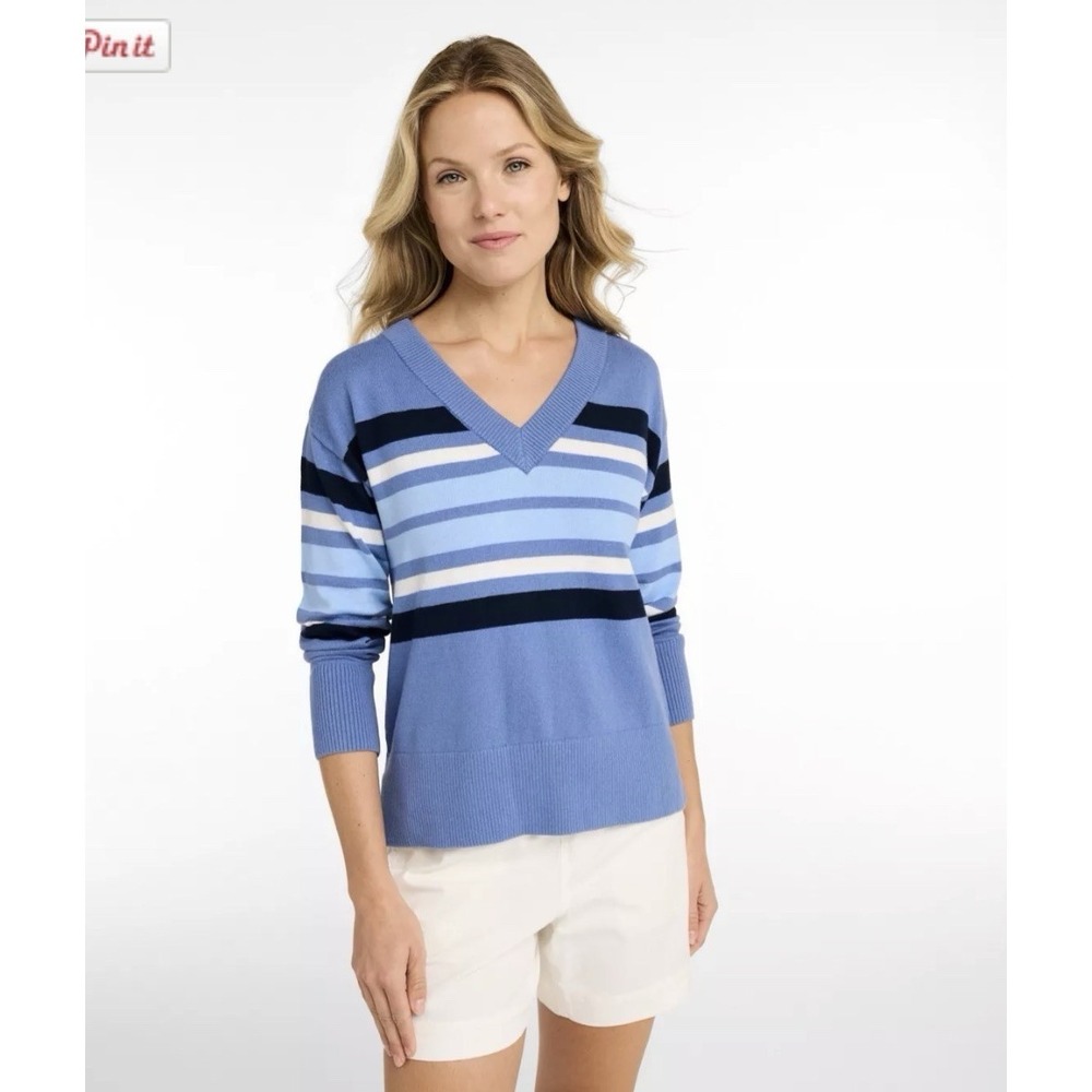 LL Bean‎ Women's XL Cotton Cashmere Sweater Striped Nautical New England Preppy
